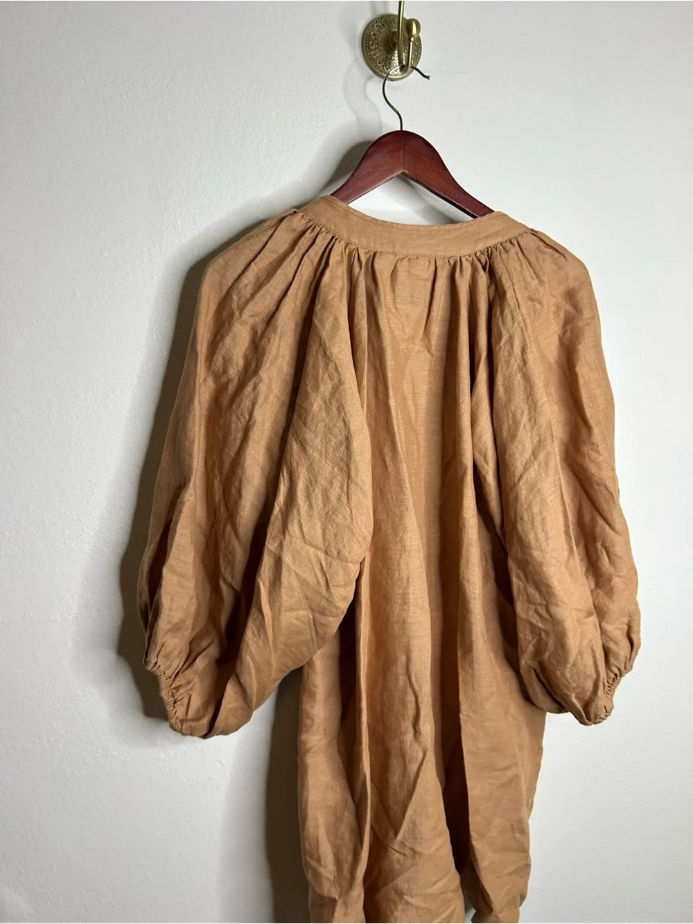 NWT Pippa Ridley 100% Linen Sangria Balloon Sleeve Lightweight Dress in Biscuit